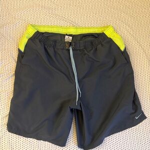 Nike Gray and Neon Yellow Swim Shorts